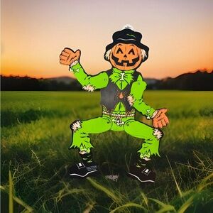 VINTAGE HALLOWEEN SCARECROW CUT OUT JOINTED 20" Orange Green Black Plastic